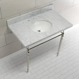 Edwardian KVPB3622M86 Console Sink, Marble White/Polished Nickel