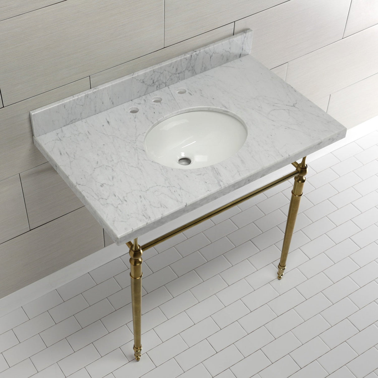 Edwardian KVPB3622M87 Console Sink, Marble White/Brushed Brass