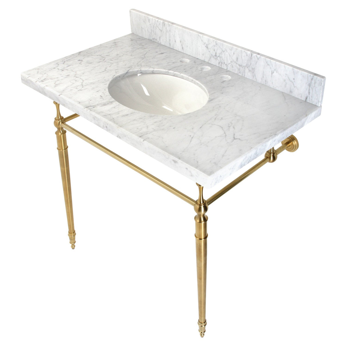 Edwardian KVPB3622M87 Console Sink, Marble White/Brushed Brass