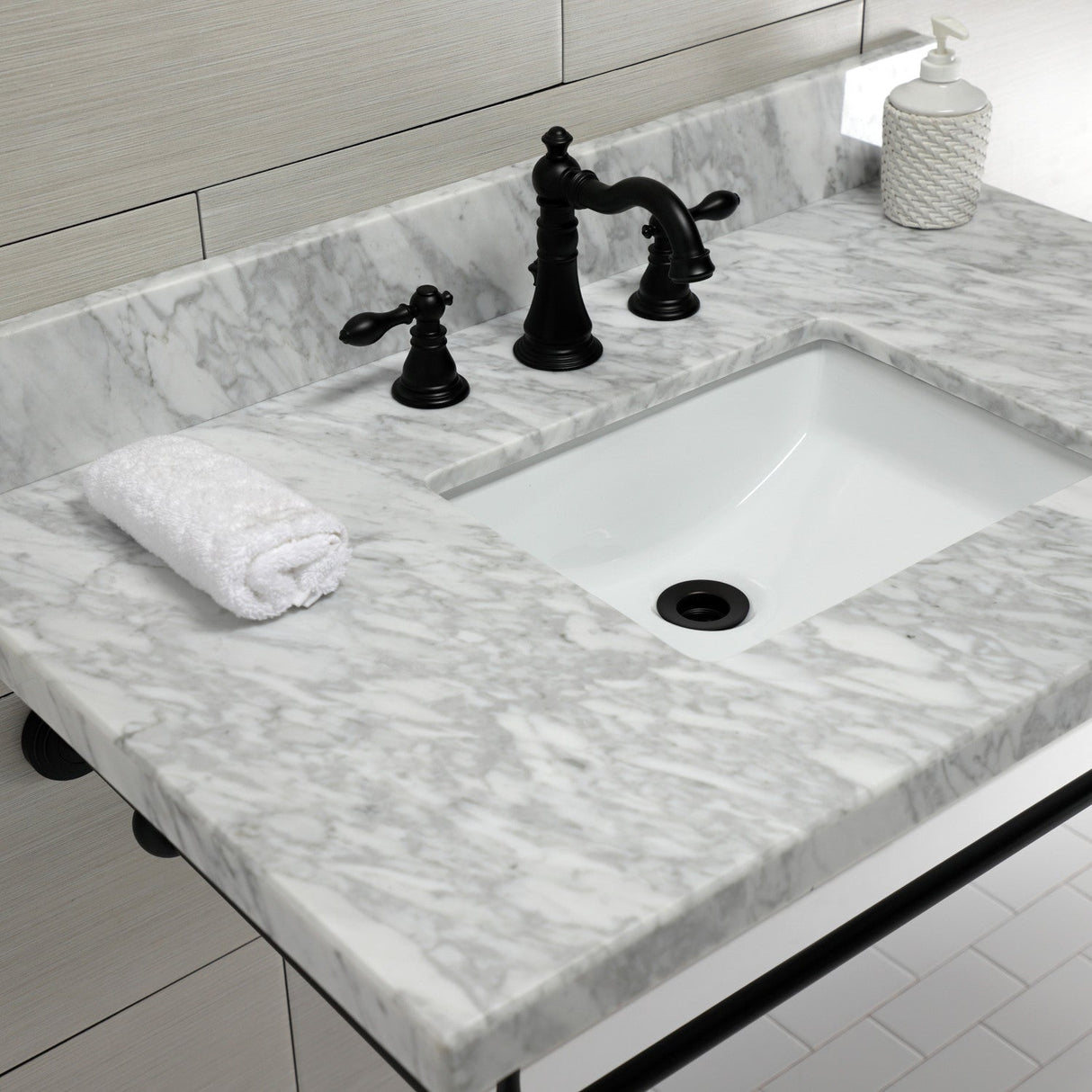 Edwardian KVPB3622M8SQ0 Console Sink, Marble White/Matte Black