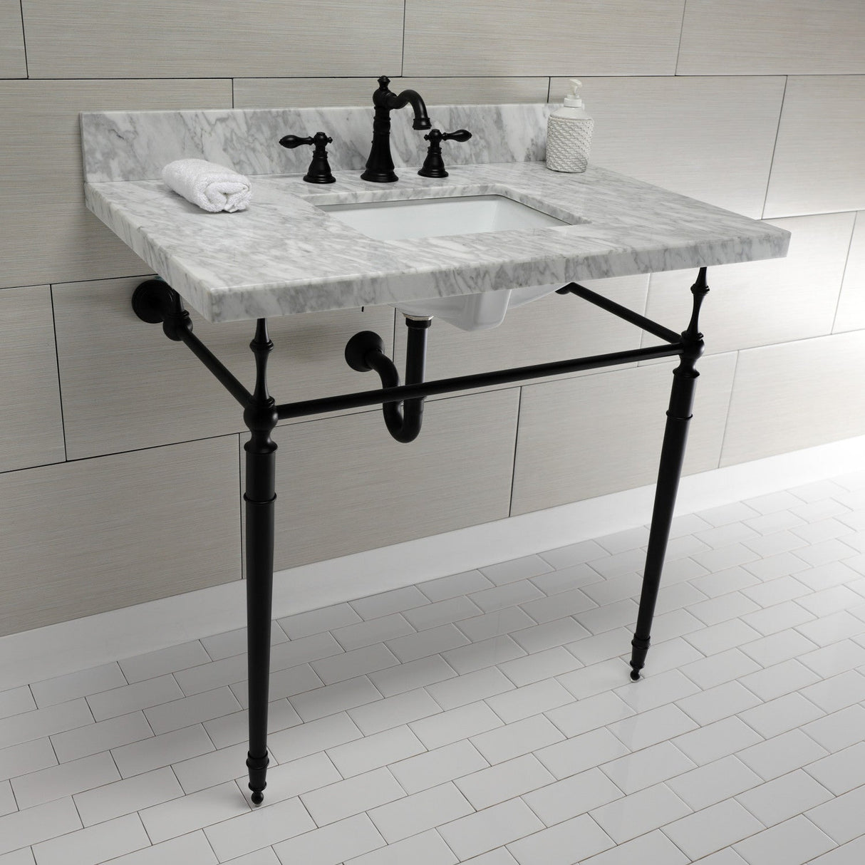 Edwardian KVPB3622M8SQ0 Console Sink, Marble White/Matte Black