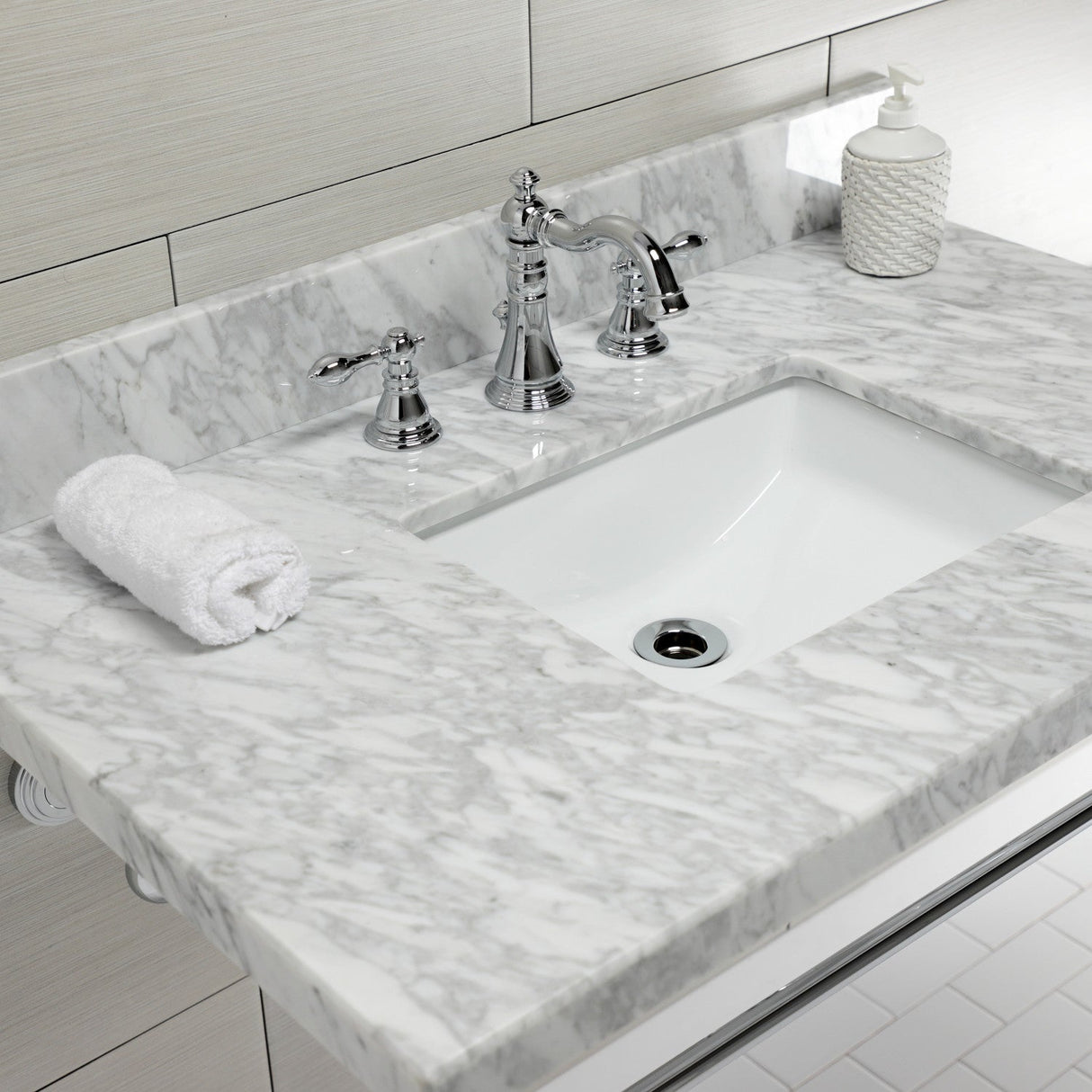 Edwardian KVPB3622M8SQ1 Console Sink, Marble White/Polished Chrome