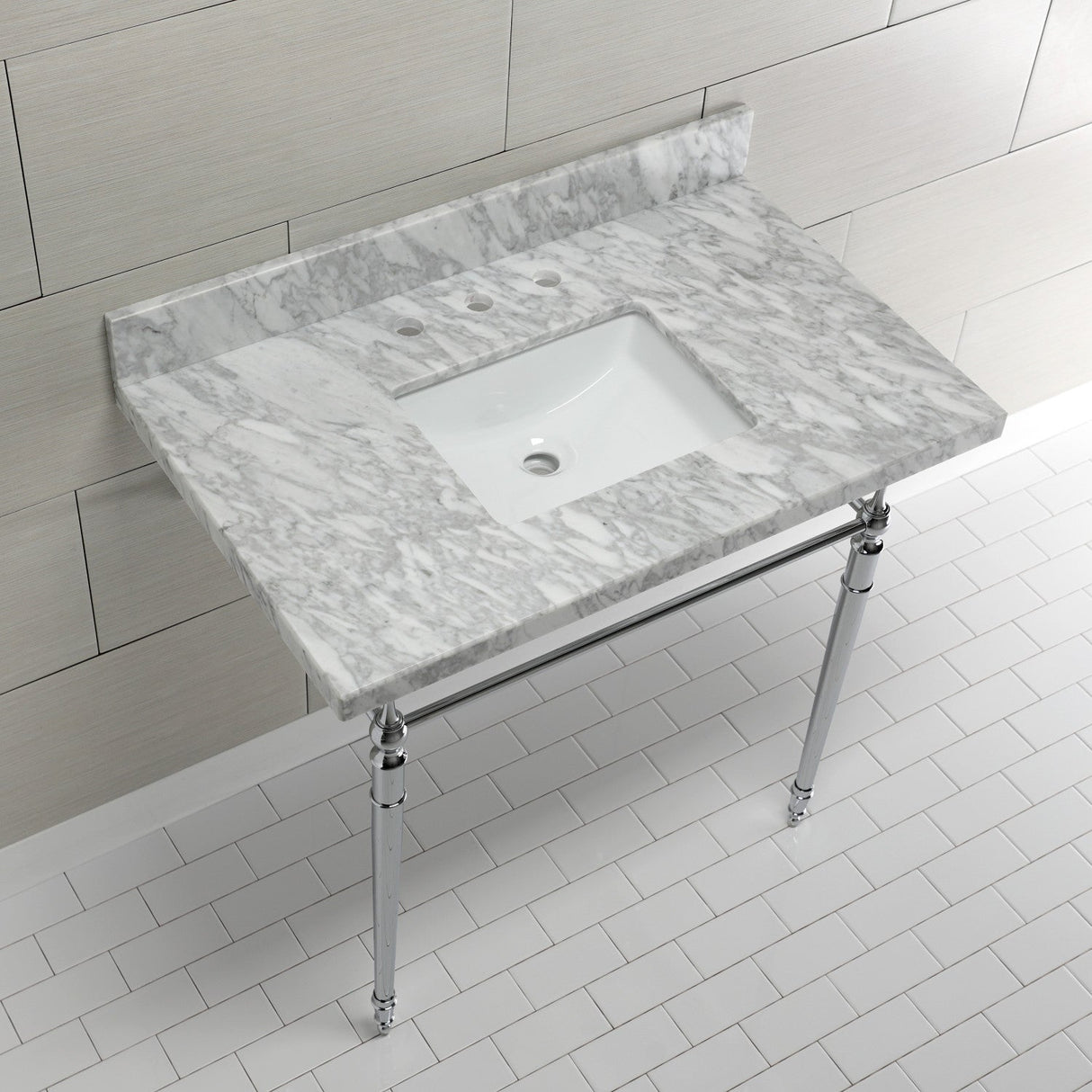 Edwardian KVPB3622M8SQ1 Console Sink, Marble White/Polished Chrome