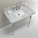 Edwardian KVPB3622M8SQ6 Console Sink, Marble White/Polished Nickel