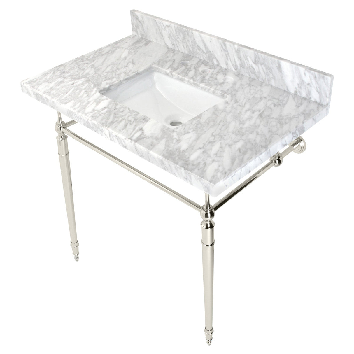 Edwardian KVPB3622M8SQ6 Console Sink, Marble White/Polished Nickel