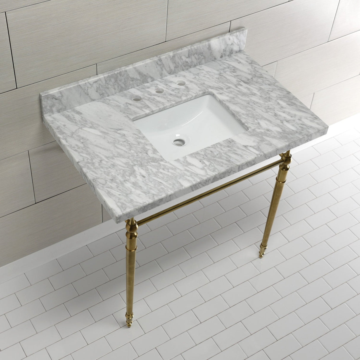 Edwardian KVPB3622M8SQ7 Console Sink, Marble White/Brushed Brass