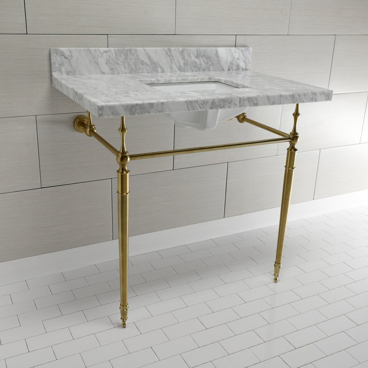 Edwardian KVPB3622M8SQ7 Console Sink, Marble White/Brushed Brass