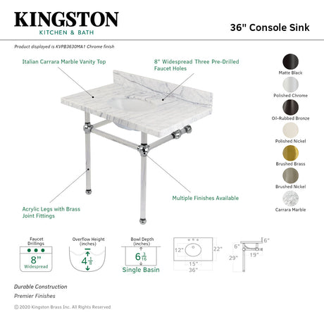 Fauceture KVPB3630MA0 36-Inch Marble Console Sink with Acrylic Feet, Carrara Marble/Matte Black