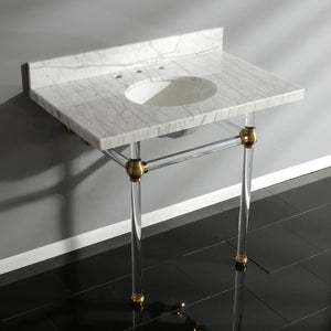 Fauceture KVPB3630MA7 36-Inch Marble Console Sink with Acrylic Feet, Carrara Marble/Brushed Brass