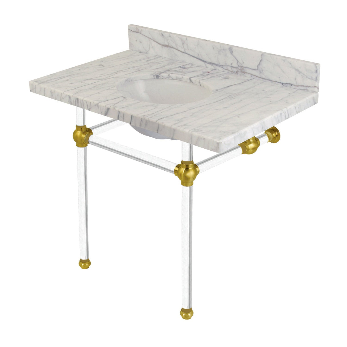 Fauceture KVPB3630MA7 36-Inch Marble Console Sink with Acrylic Feet, Carrara Marble/Brushed Brass