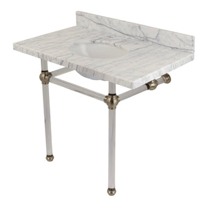 Fauceture KVPB3630MA8 36-Inch Marble Console Sink with Acrylic Feet, Carrara Marble/Brushed Nickel