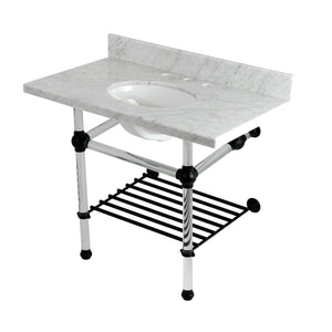 Templeton KVPB3630MAB0 36-Inch Console Sink with Acrylic Legs (8-Inch, 3 Hole), Carrara Marble/Matte Black