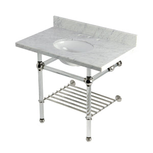 Templeton KVPB3630MAB6 36-Inch Console Sink with Acrylic Legs (8-Inch, 3 Hole), Carrara Marble/Polished Nickel