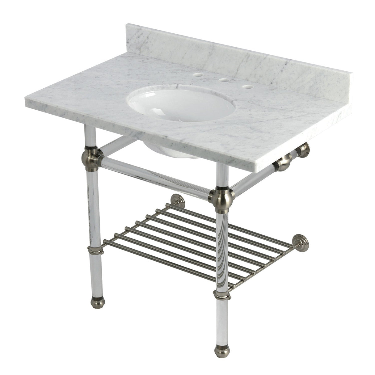 Templeton KVPB3630MAB8 36-Inch Console Sink with Acrylic Legs (8-Inch, 3 Hole), Carrara Marble/Brushed Nickel