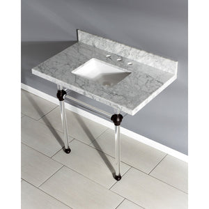 Fauceture KVPB3630MASQ5 36-Inch Marble Console Sink with Acrylic Feet, Carrara Marble/Oil Rubbed Bronze