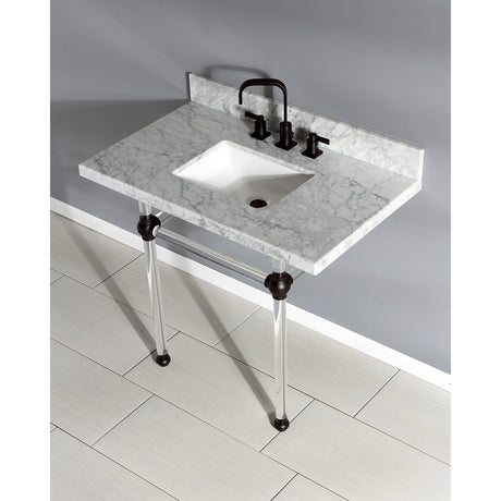 Fauceture KVPB3630MASQ5 36-Inch Marble Console Sink with Acrylic Feet, Carrara Marble/Oil Rubbed Bronze