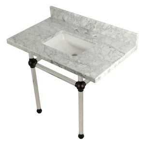 Fauceture KVPB3630MASQ5 36-Inch Marble Console Sink with Acrylic Feet, Carrara Marble/Oil Rubbed Bronze