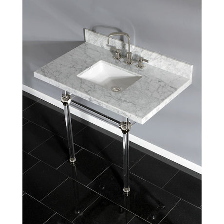 Fauceture KVPB3630MASQ6 36-Inch Marble Console Sink with Acrylic Feet, Carrara Marble/Polished Nickel