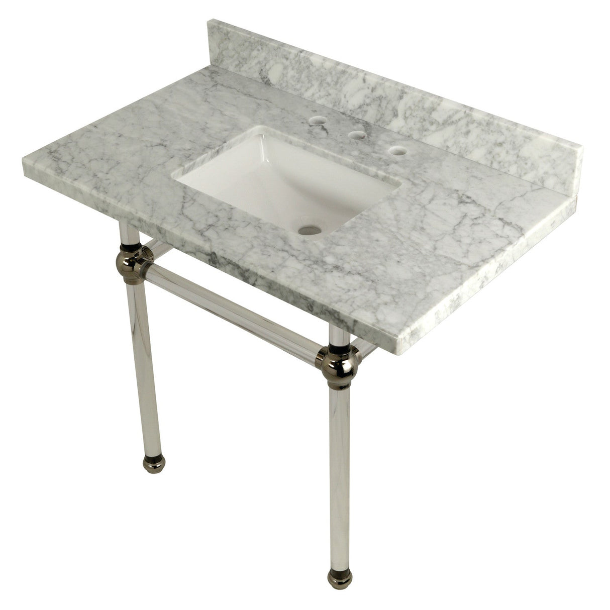 Fauceture KVPB3630MASQ6 36-Inch Marble Console Sink with Acrylic Feet, Carrara Marble/Polished Nickel