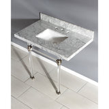 Fauceture KVPB3630MASQ8 36-Inch Marble Console Sink with Acrylic Feet, Carrara Marble/Brushed Nickel