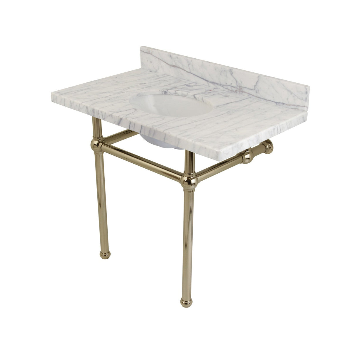 Fauceture KVPB3630MB6 36-Inch Marble Console Sink with Brass Feet, Carrara Marble/Polished Nickel