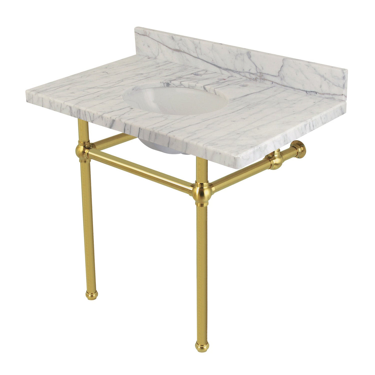 Fauceture KVPB3630MB7 36-Inch Marble Console Sink with Brass Feet, Carrara Marble/Brushed Brass