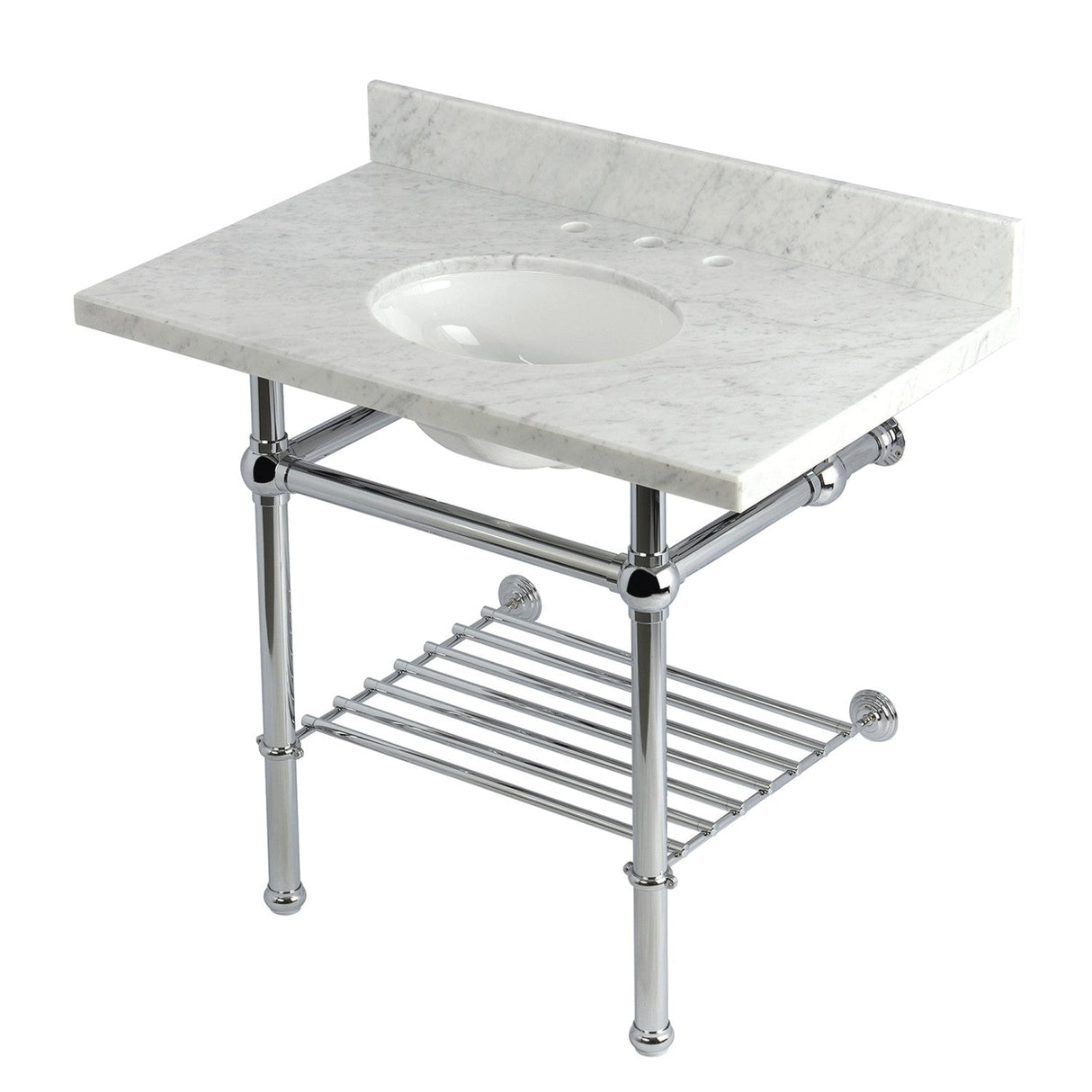 Templeton KVPB3630MBB1 36-Inch Console Sink with Brass Legs (8-Inch, 3 Hole), Carrara Marble/Polished Chrome