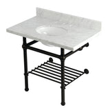 Templeton KVPB3630MBB5 36-Inch Console Sink with Brass Legs (8-Inch, 3 Hole), Carrara Marble/Oil Rubbed Bronze