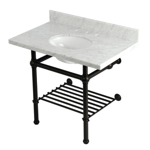 Templeton KVPB3630MBB5 36-Inch Console Sink with Brass Legs (8-Inch, 3 Hole), Carrara Marble/Oil Rubbed Bronze