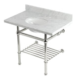 Templeton KVPB3630MBB6 36-Inch Console Sink with Brass Legs (8-Inch, 3 Hole), Carrara Marble/Polished Nickel