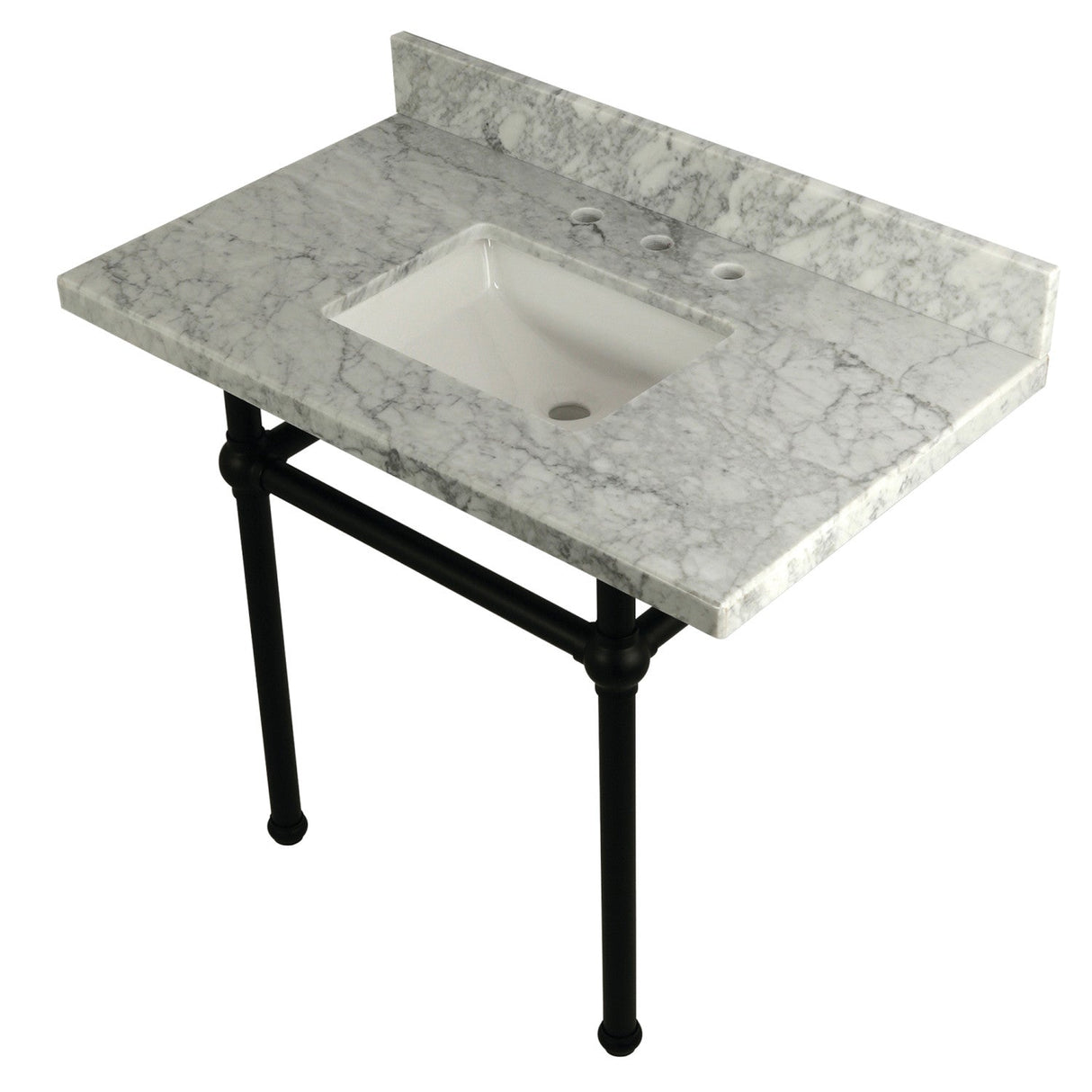 Fauceture KVPB3630MBSQ0 36-Inch Marble Console Sink with Brass Feet, Carrara Marble/Matte Black