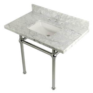 Fauceture KVPB3630MBSQ1 36-Inch Marble Console Sink with Brass Feet, Carrara Marble/Polished Chrome