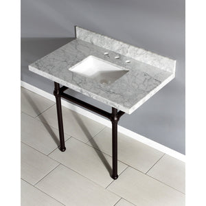 Fauceture KVPB3630MBSQ5 36-Inch Marble Console Sink with Brass Feet, Carrara Marble/Oil Rubbed Bronze