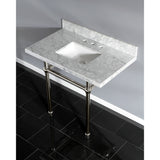 Fauceture KVPB3630MBSQ6 36-Inch Marble Console Sink with Brass Feet, Carrara Marble/Polished Nickel