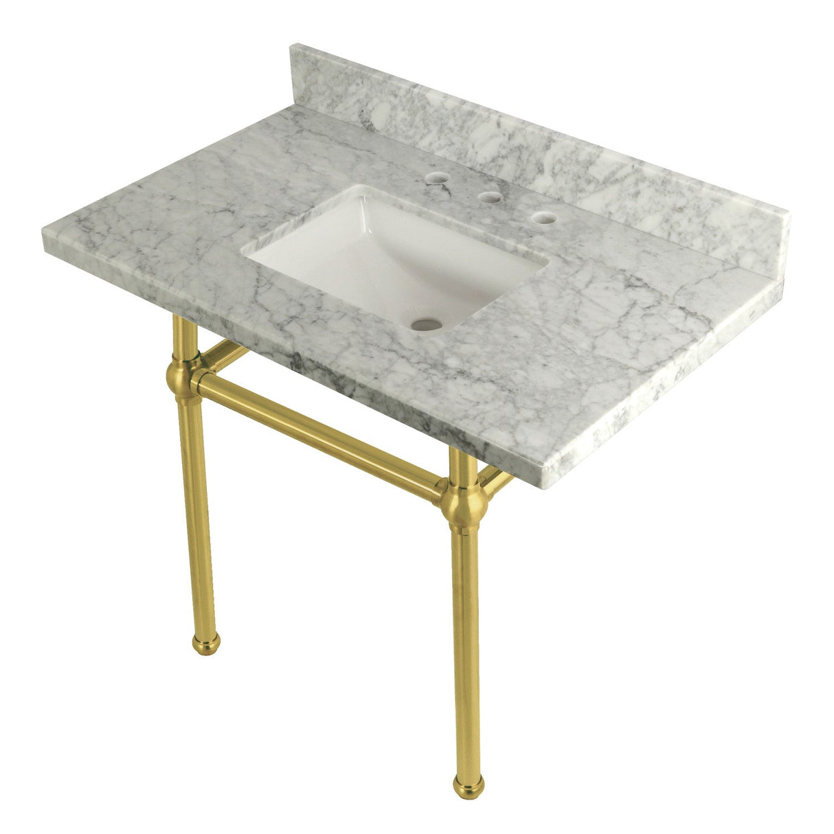 Fauceture KVPB3630MBSQ7 36-Inch Marble Console Sink with Brass Feet, Carrara Marble/Brushed Brass