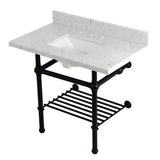 Templeton KVPB3630MBSQB0 36-Inch Console Sink with Brass Legs (8-Inch, 3 Hole), Carrara Marble/Matte Black