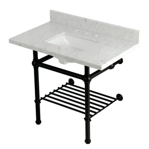 Templeton KVPB3630MBSQB5 36-Inch Console Sink with Brass Legs (8-Inch, 3 Hole), Carrara Marble/Oil Rubbed Bronze