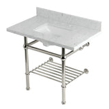 Templeton KVPB3630MBSQB6 36-Inch Console Sink with Brass Legs (8-Inch, 3 Hole), Carrara Marble/Polished Nickel