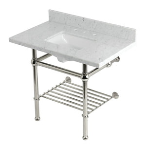 Templeton KVPB3630MBSQB6 36-Inch Console Sink with Brass Legs (8-Inch, 3 Hole), Carrara Marble/Polished Nickel