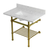 Templeton KVPB3630MBSQB7 36-Inch Console Sink with Brass Legs (8-Inch, 3 Hole), Carrara Marble/Brushed Brass