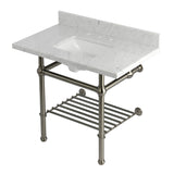 Templeton KVPB3630MBSQB8 36-Inch Console Sink with Brass Legs (8-Inch, 3 Hole), Carrara Marble/Brushed Nickel