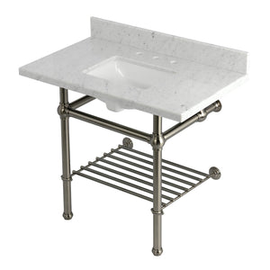 Templeton KVPB3630MBSQB8 36-Inch Console Sink with Brass Legs (8-Inch, 3 Hole), Carrara Marble/Brushed Nickel