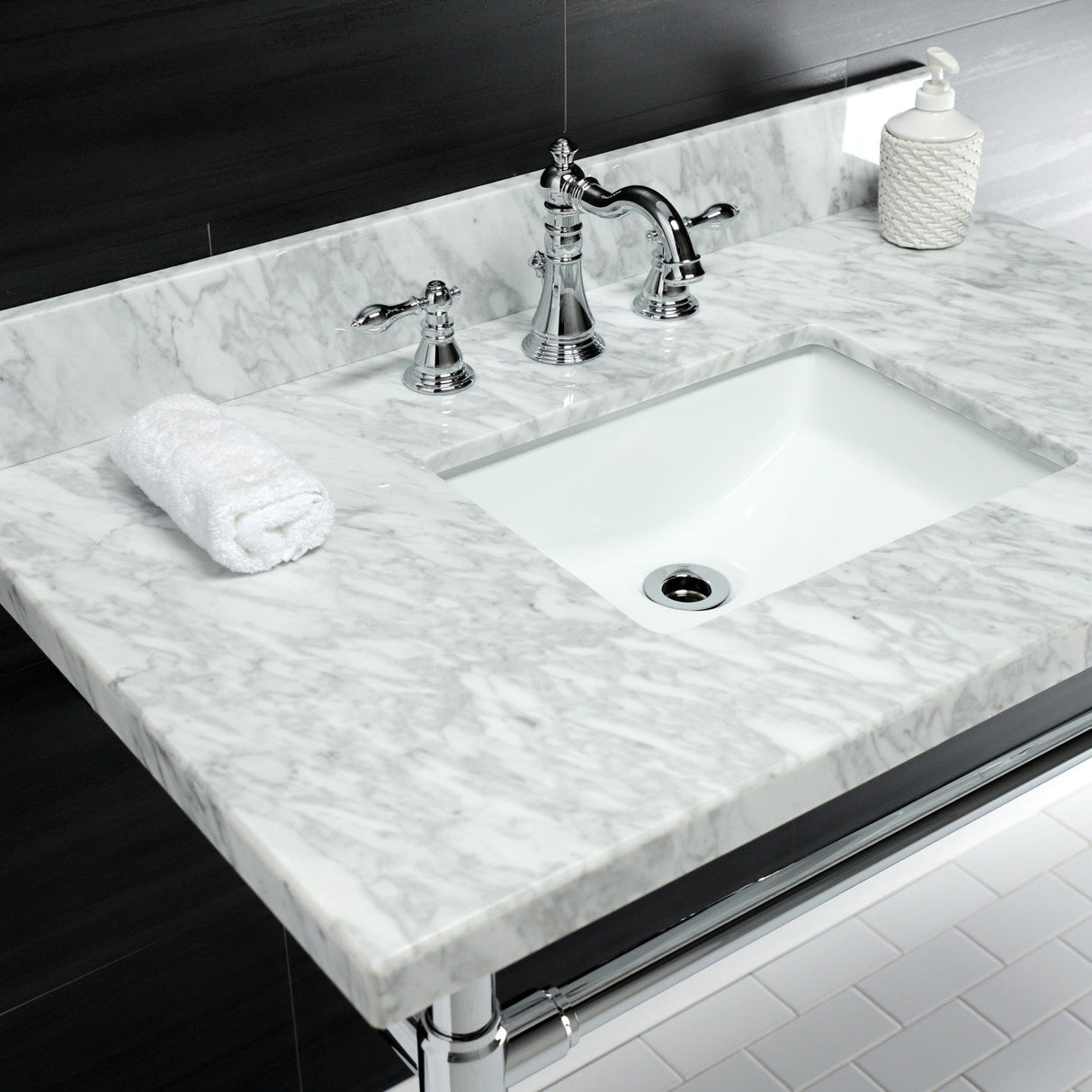 Dreyfuss KVPB36M8SQ1ST Console Sink, Marble White/Polished Chrome