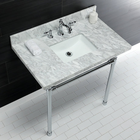 Dreyfuss KVPB36M8SQ1ST Console Sink, Marble White/Polished Chrome