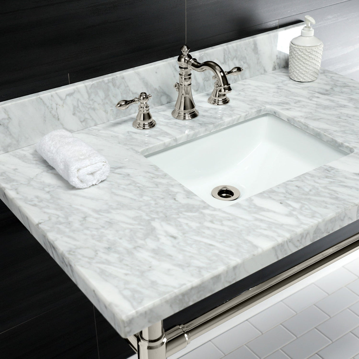 Dreyfuss KVPB36M8SQ6ST Console Sink, Marble White/Polished Nickel