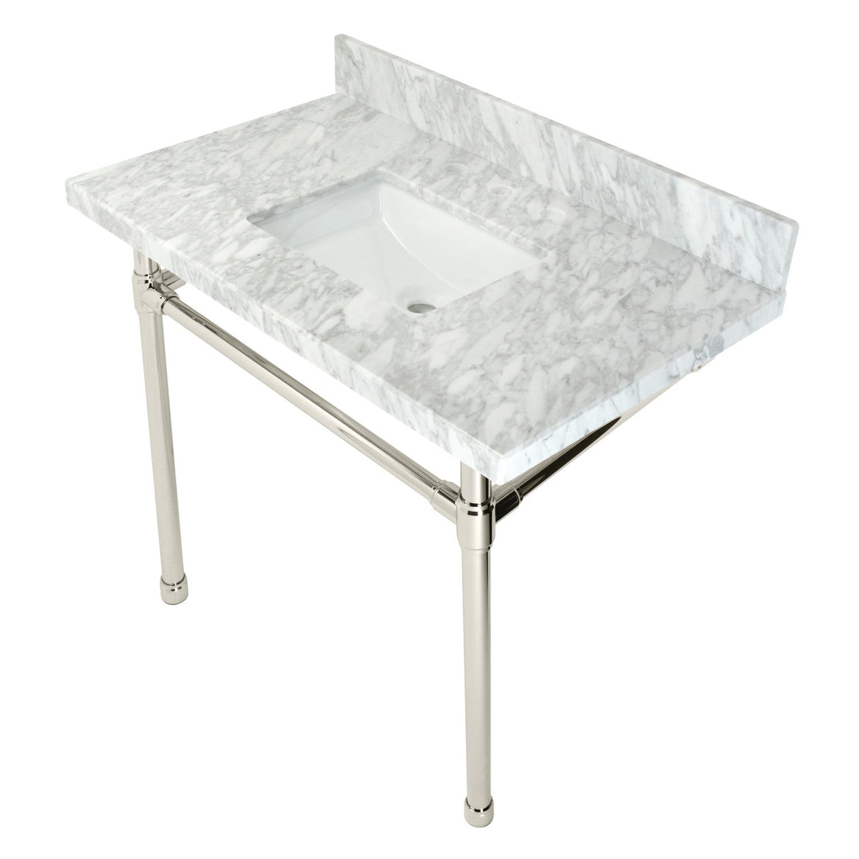 Dreyfuss KVPB36M8SQ6ST Console Sink, Marble White/Polished Nickel