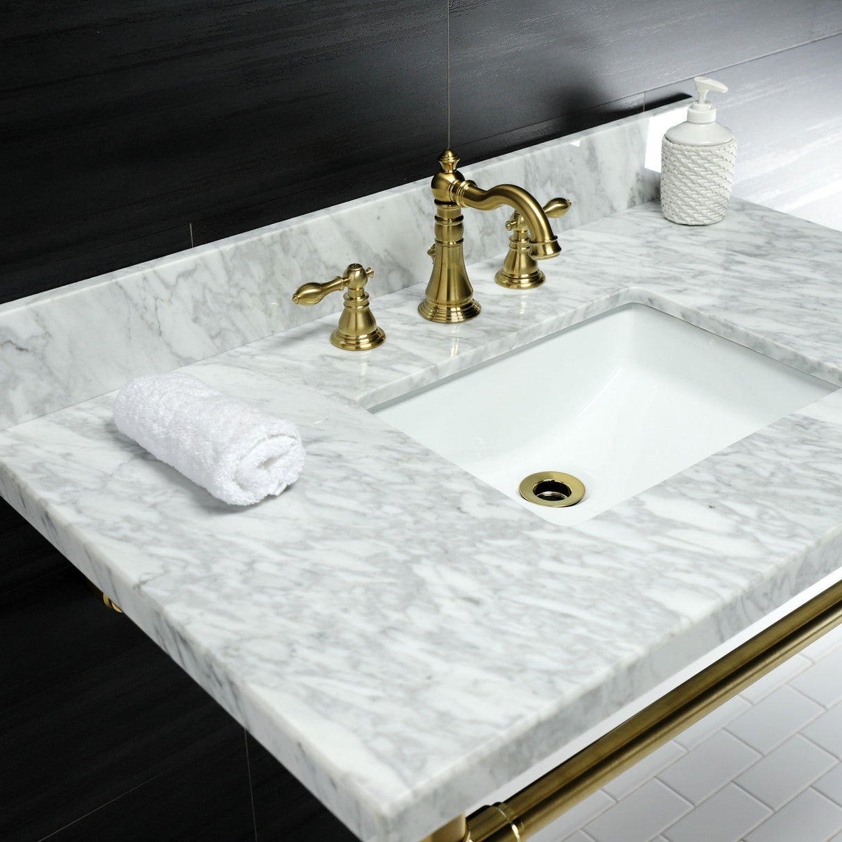 Dreyfuss KVPB36M8SQ7ST Console Sink, Marble White/Brushed Brass