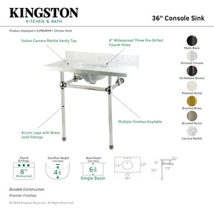 Fauceture KVPB36MA1 36-Inch Marble Console Sink with Acrylic Feet, Carrara Marble/Polished Chrome