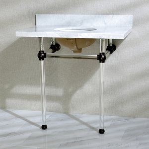 Fauceture KVPB36MA5 36-Inch Marble Console Sink with Acrylic Feet, Carrara Marble/Oil Rubbed Bronze