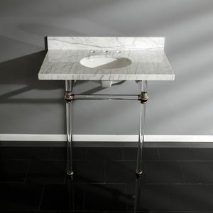 Fauceture KVPB36MA6 36-Inch Marble Console Sink with Acrylic Feet, Carrara Marble/Polished Nickel